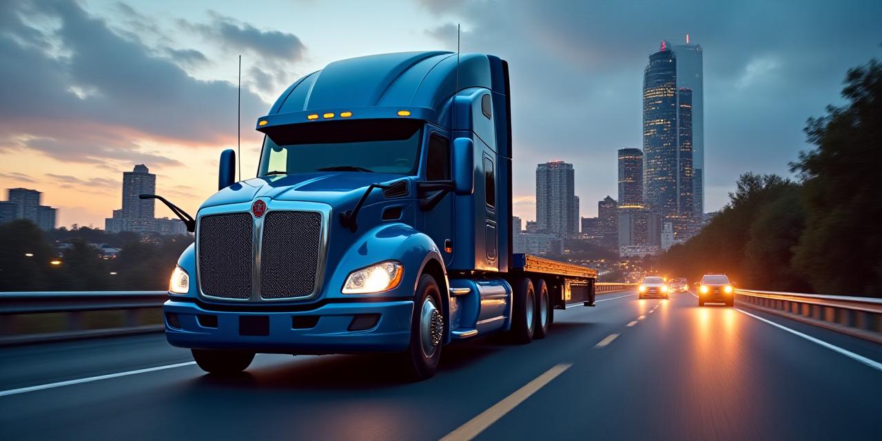 MLS Hauling flatbed truck on Atlanta metro highway at dusk